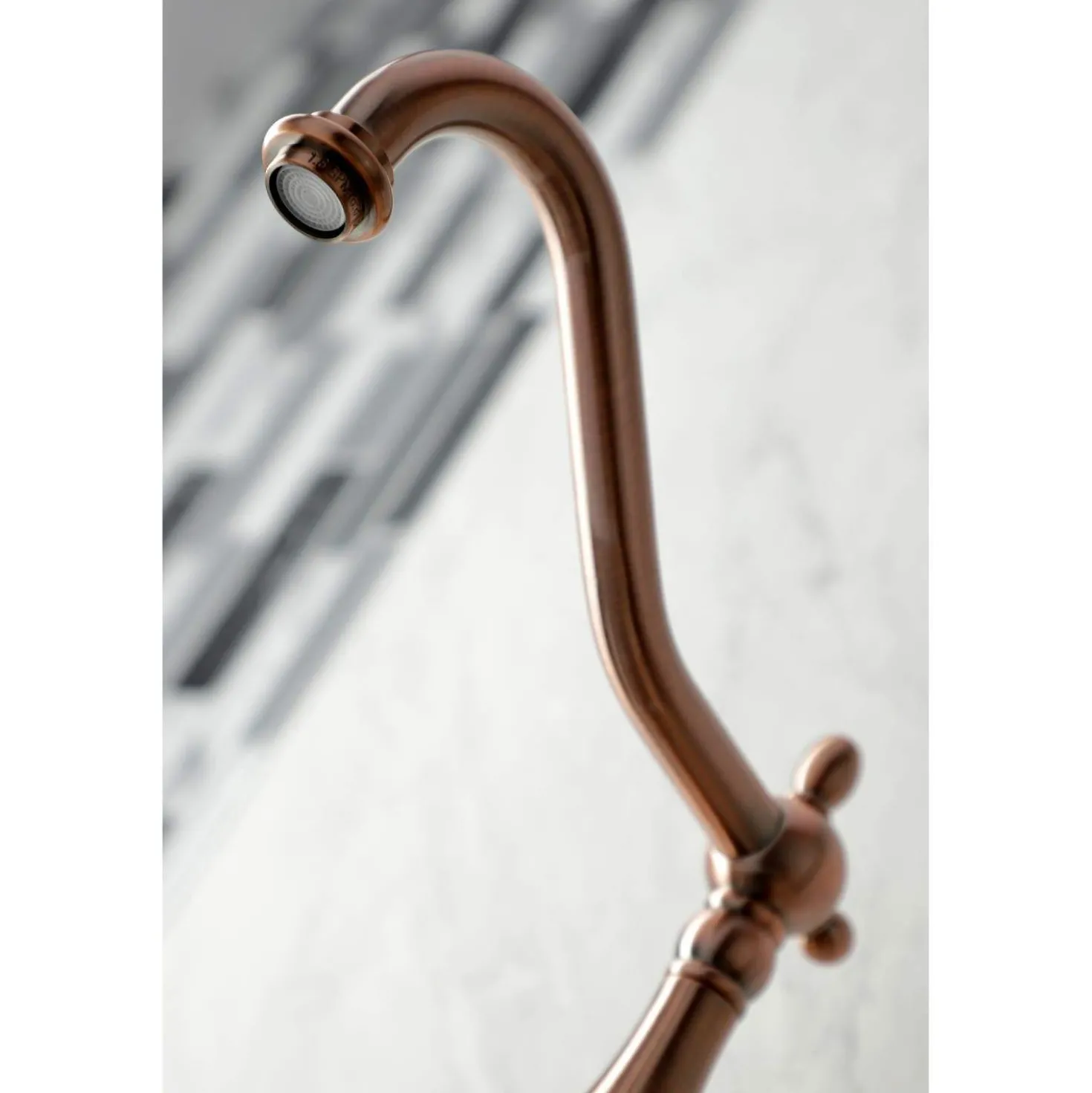 Kingston Brass KS124AXBSAC Heritage Two-Handle Wall Mount Bridge Kitchen Faucet with Brass Sprayer, Antique Copper