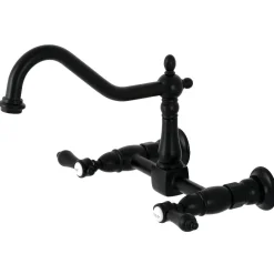 Kingston Brass KS1240BAL Heirloom Wall Mount Bridge Kitchen Faucet, Matte Black