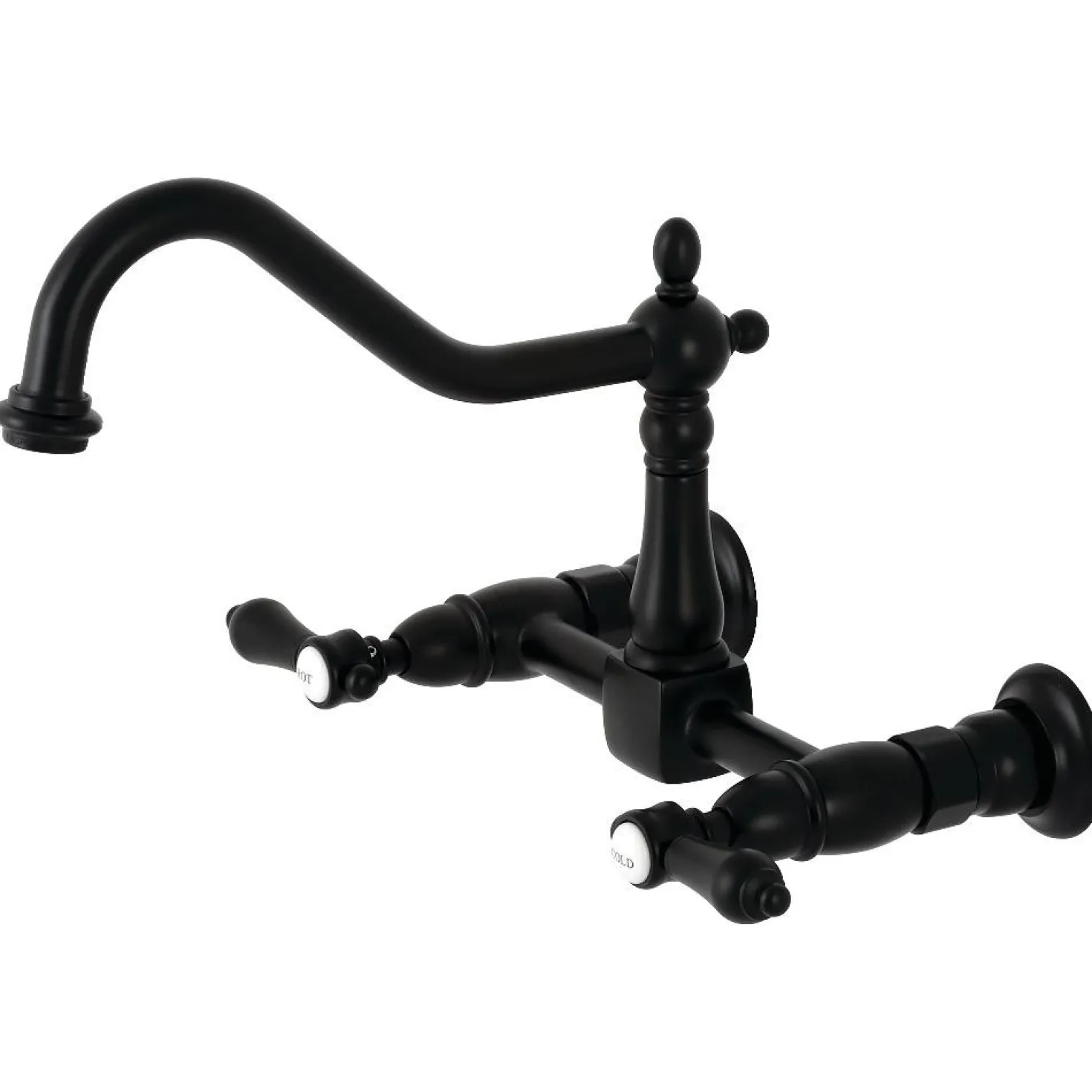 Kingston Brass KS1240BAL Heirloom Wall Mount Bridge Kitchen Faucet, Matte Black