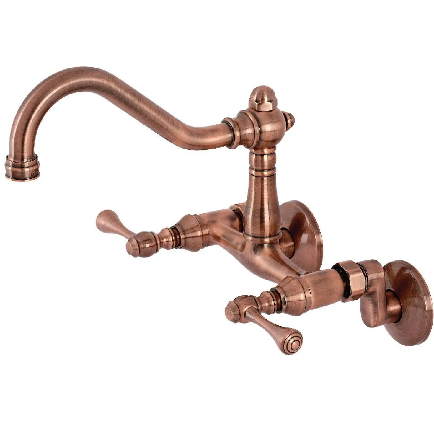 Kingston Brass KS322BLAC Vintage 6" Adjustable Center Wall Mount Kitchen Faucet, Antique Copper