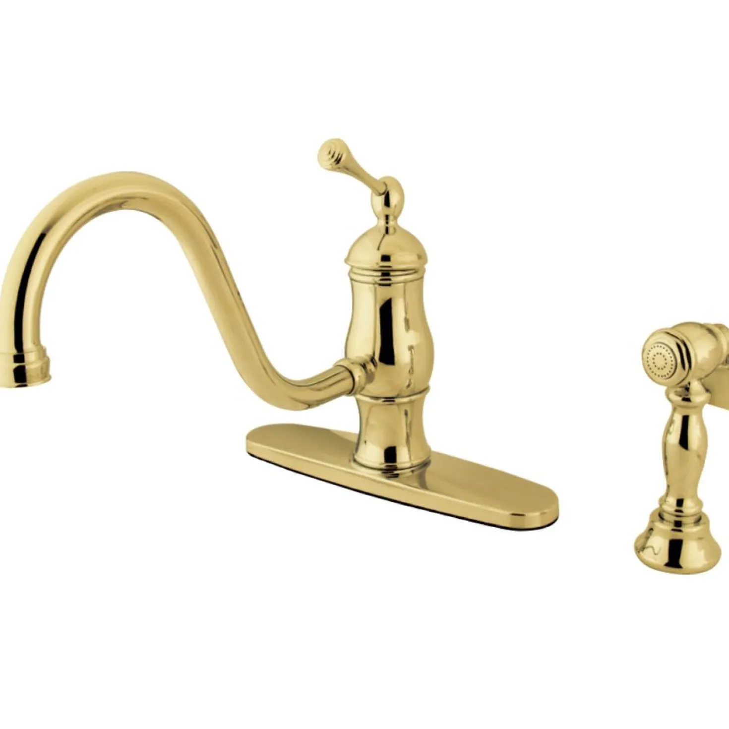 Kingston Brass KS1572BLBS Heritage Single-Handle 8" Centerset Kitchen Faucet with Brass Sprayer in Polished Brass
