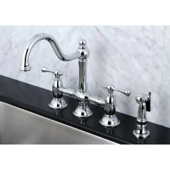 Kingston Brass KS3791BLBS Restoration Kitchen Bridge Faucet with Brass Sprayer in Polished Chrome
