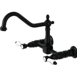 Kingston Brass KS1240BPL Bel-Air Wall Mount Bridge Kitchen Faucet, Matte Black