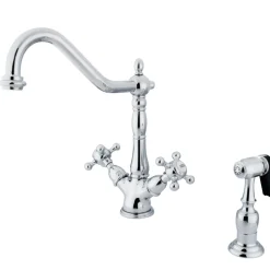 Kingston Brass KS1231BXBS Heritage 2-Handle Kitchen Faucet with Brass Sprayer and 8-Inch Plate in Polished Chrome