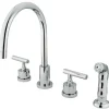 Kingston Brass KS8721CML Manhattan Double Handle Widespread Kitchen Faucet with Non-Metallic Sprayer