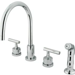 Kingston Brass KS8721CML Manhattan Double Handle Widespread Kitchen Faucet with Non-Metallic Sprayer