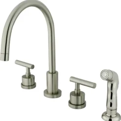 Kingston Brass KS8728CML Manhattan Double Handle Widespread Kitchen Faucet with Non-Metallic Sprayer