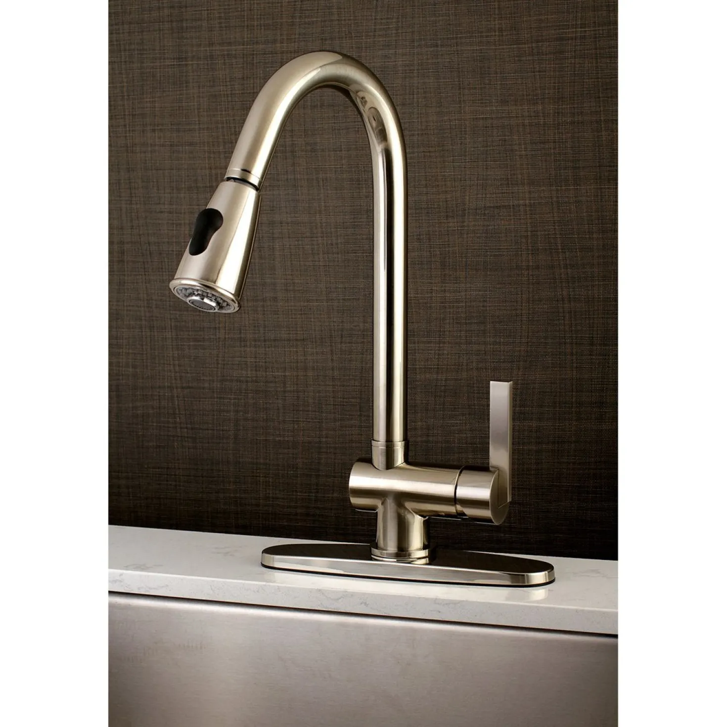Kingston Brass KS8898CTL Pull-Down Kitchen Faucet in Brushed Nickel