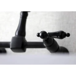 Kingston Brass KS1240PKL Duchess Two-Handle Wall Mount Bridge Kitchen Faucet, Matte Black