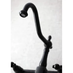 Kingston Brass KS1240PKL Duchess Two-Handle Wall Mount Bridge Kitchen Faucet, Matte Black