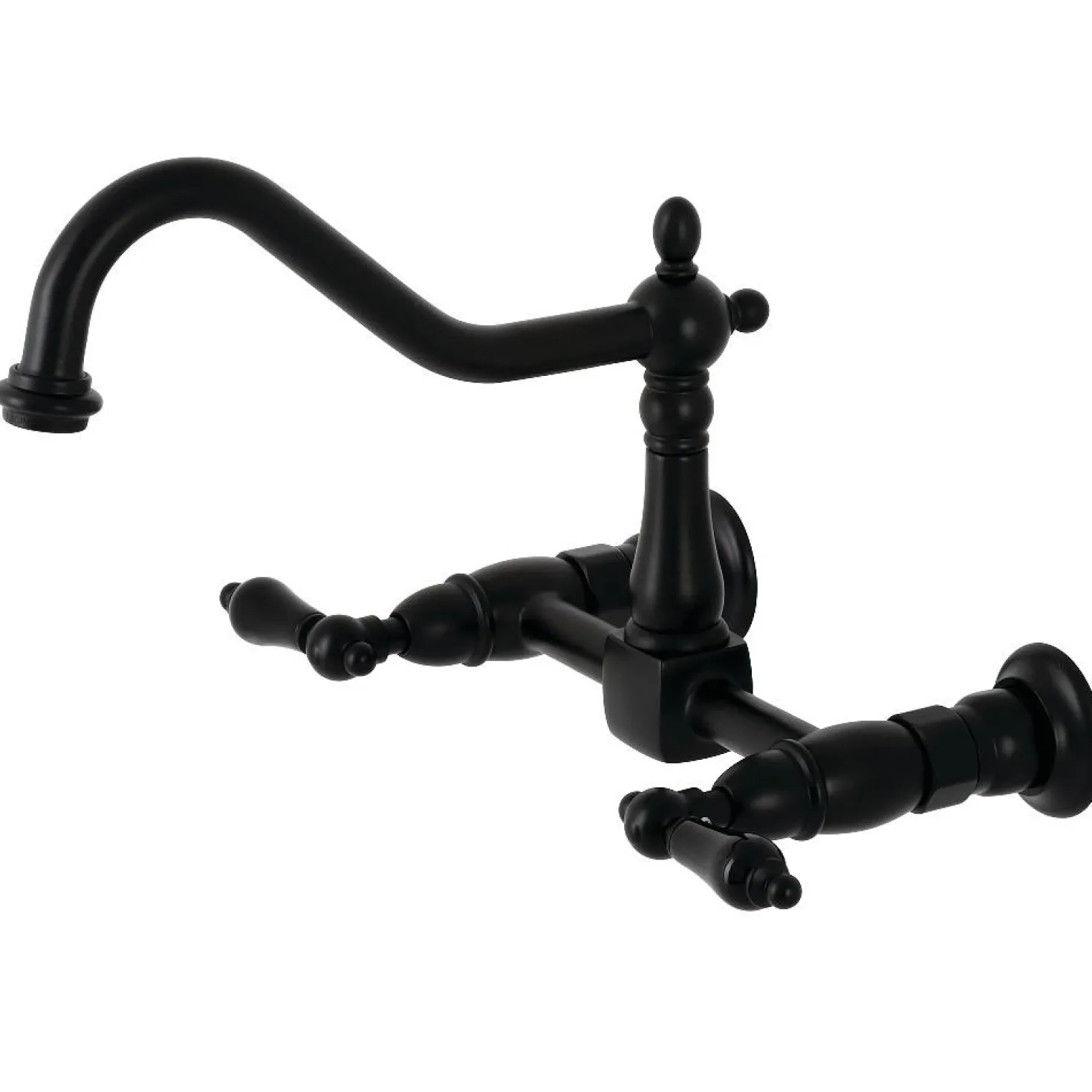 Kingston Brass KS1240PKL Duchess Two-Handle Wall Mount Bridge Kitchen Faucet, Matte Black
