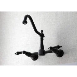 Kingston Brass KS1240PKL Duchess Two-Handle Wall Mount Bridge Kitchen Faucet, Matte Black
