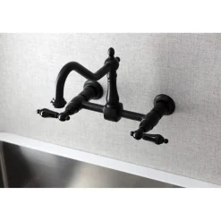 Kingston Brass KS1240PKL Duchess Two-Handle Wall Mount Bridge Kitchen Faucet, Matte Black