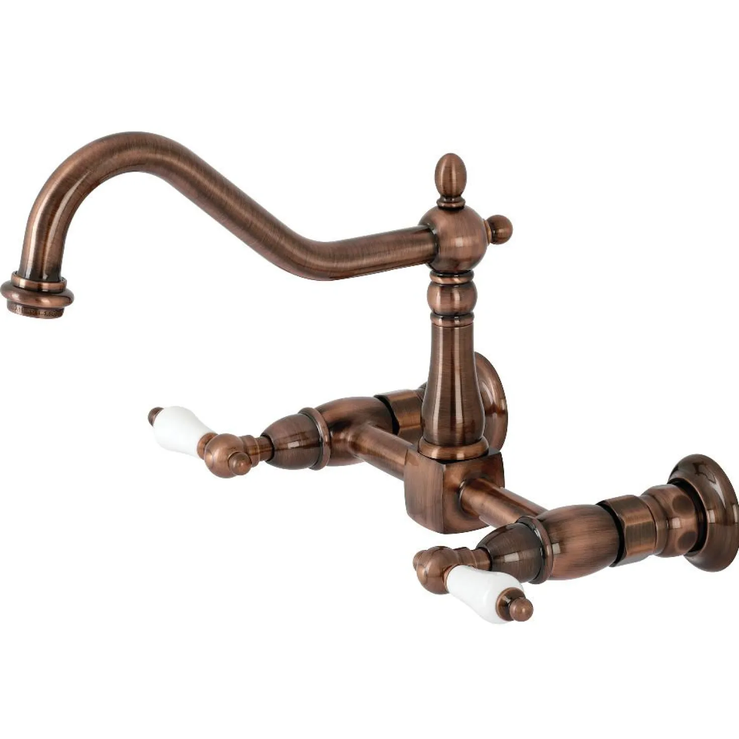 Kingston Brass KS124PLAC Heritage Two-Handle Wall Mount Bridge Kitchen Faucet, Antique Copper