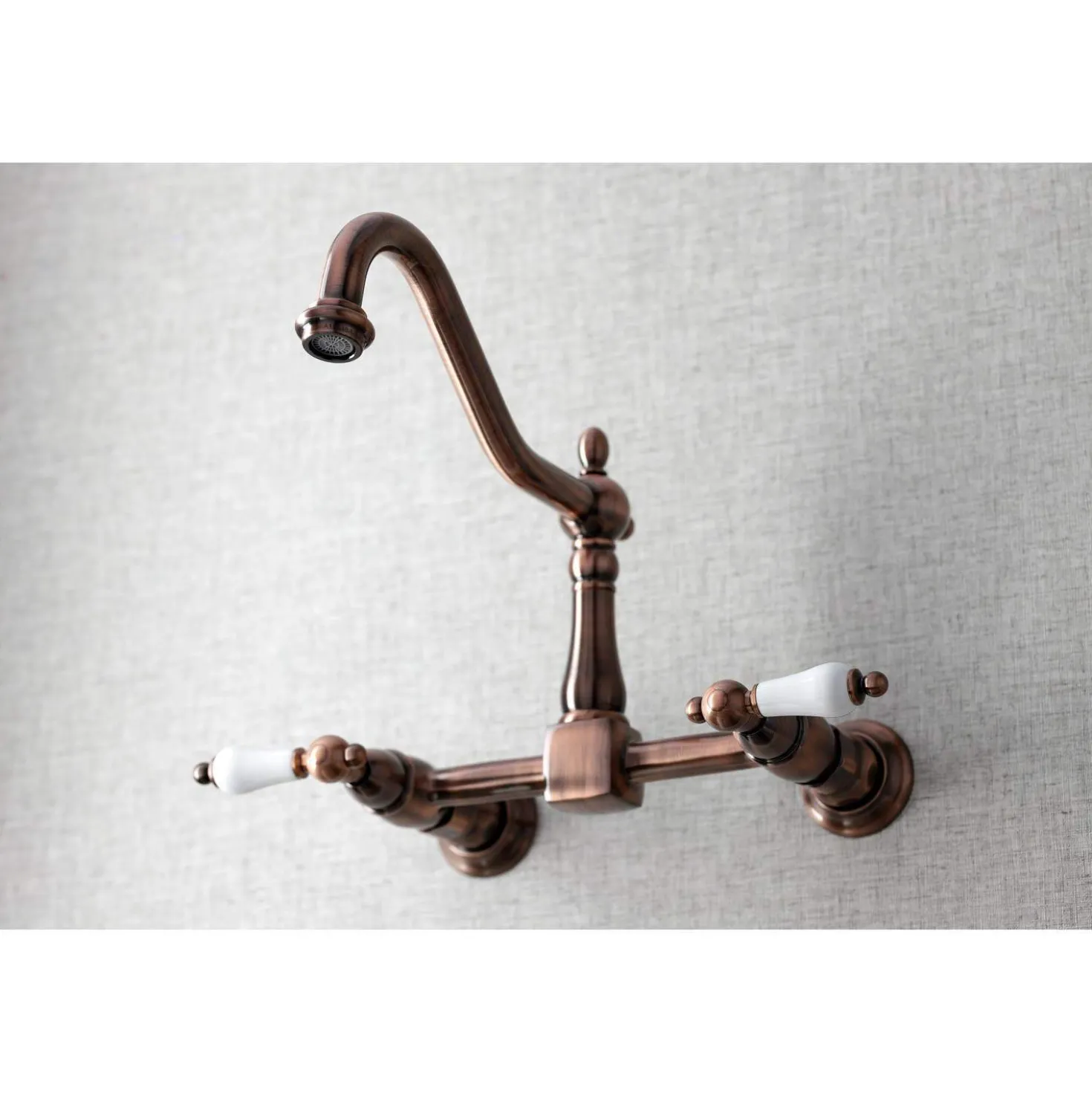 Kingston Brass KS124PLAC Heritage Two-Handle Wall Mount Bridge Kitchen Faucet, Antique Copper
