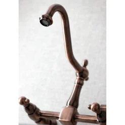 Kingston Brass KS124PLAC Heritage Two-Handle Wall Mount Bridge Kitchen Faucet, Antique Copper