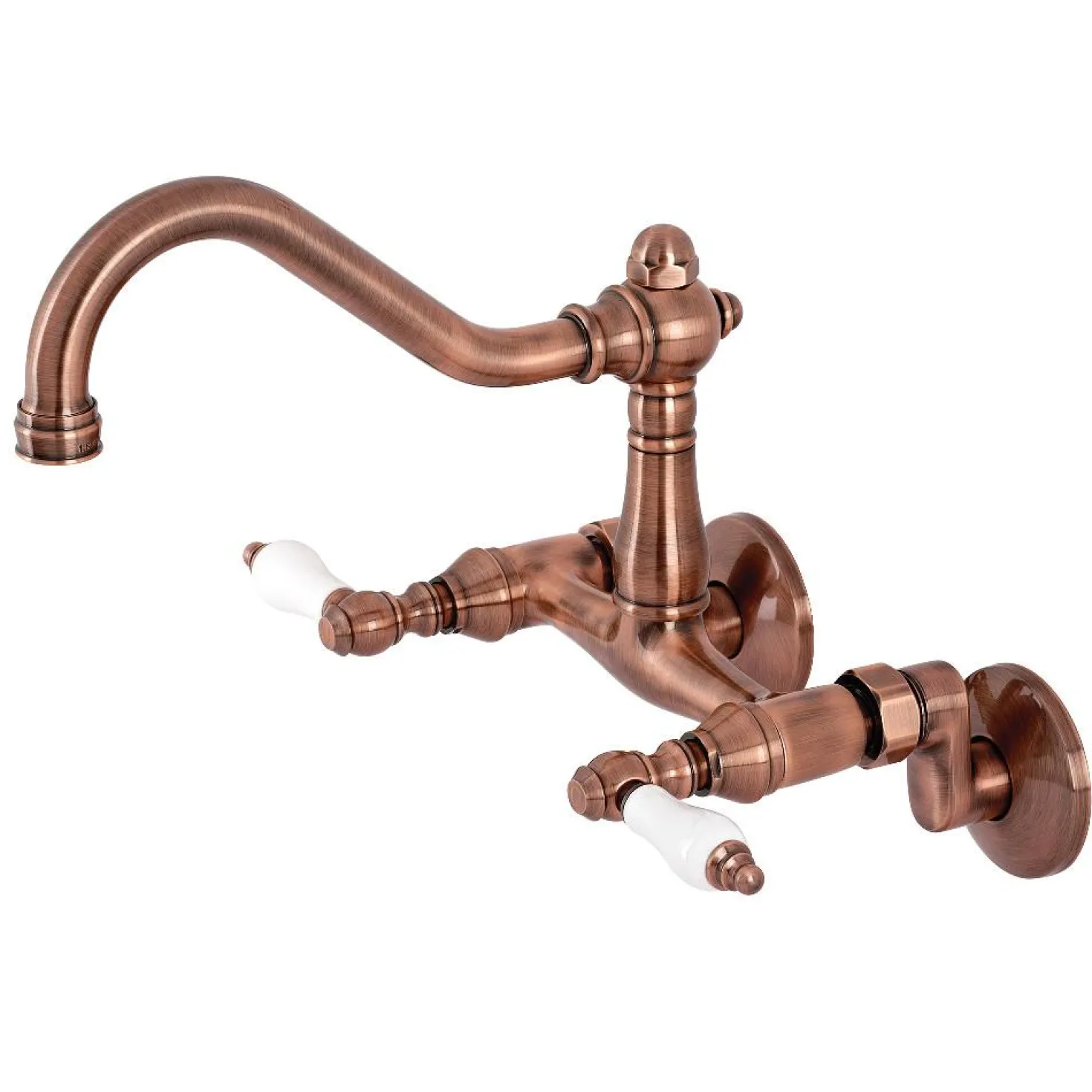 Kingston Brass KS322PLAC Vintage 6" Adjustable Center Wall Mount Kitchen Faucet, Antique Copper