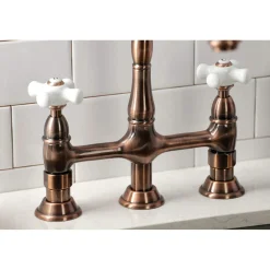 Kingston Brass KS127PXBSAC Heritage Bridge Kitchen Faucet with Brass Sprayer, Antique Copper