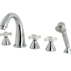 Kingston Brass KS23615PX Royale Three Handle Roman Tub Filler with Hand Shower in Polished Chrome
