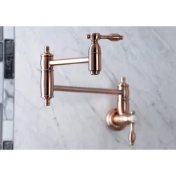 Kingston Brass KS310TALAC Tudor Wall Mount Pot Filler Kitchen Faucet, Antique Copper