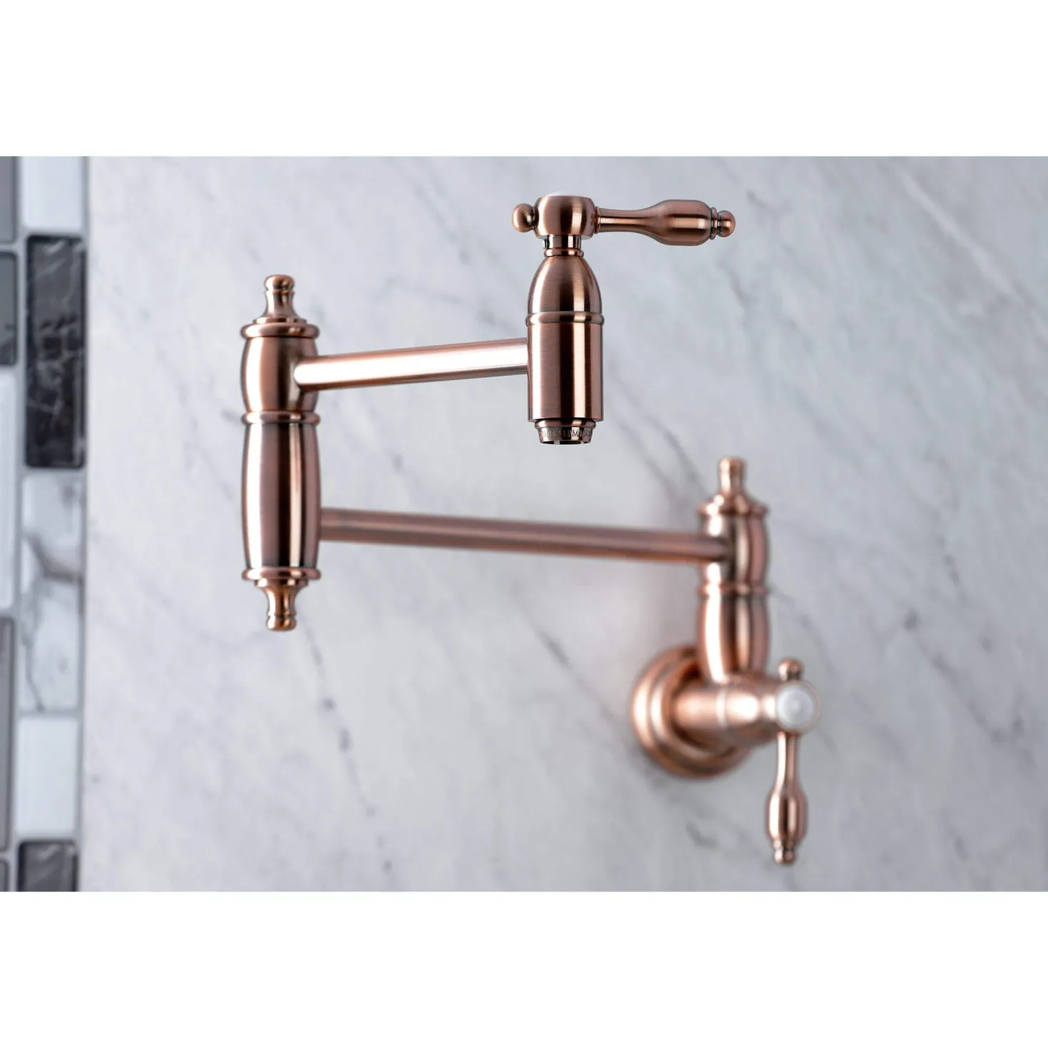 Kingston Brass KS310TALAC Tudor Wall Mount Pot Filler Kitchen Faucet, Antique Copper