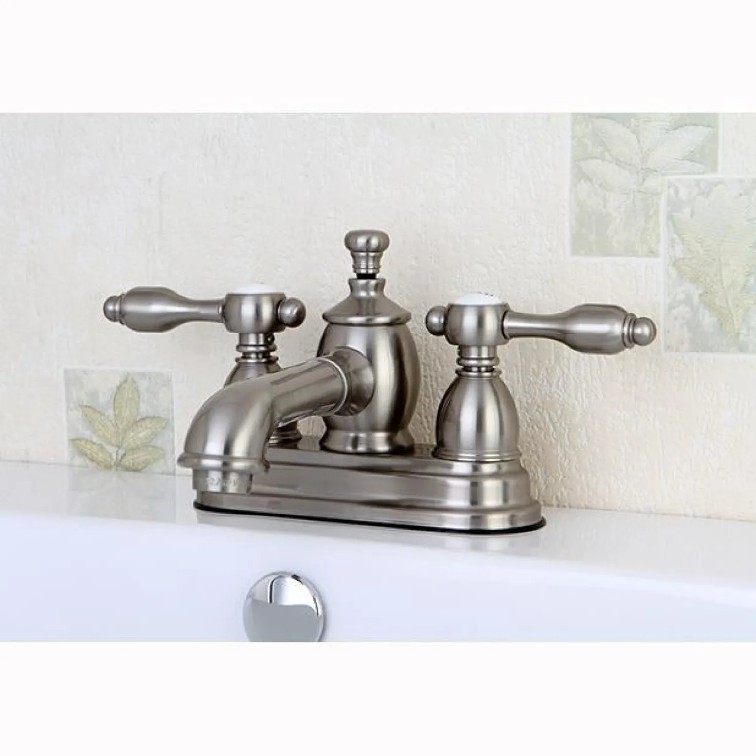 Kingston Brass KS7008TAL 4" Centerset Lavatory Faucet with Brass Pop-up in Satin Nickel
