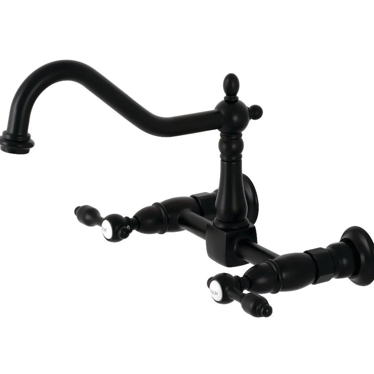 Kingston Brass KS1240TAL Tudor Wall Mount Bridge Kitchen Faucet, Matte Black