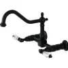 Kingston Brass KS1240WLL Wilshire Wall Mount Bridge Kitchen Faucet, Matte Black