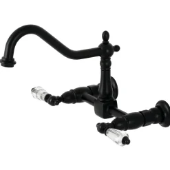 Kingston Brass KS1240WLL Wilshire Wall Mount Bridge Kitchen Faucet, Matte Black
