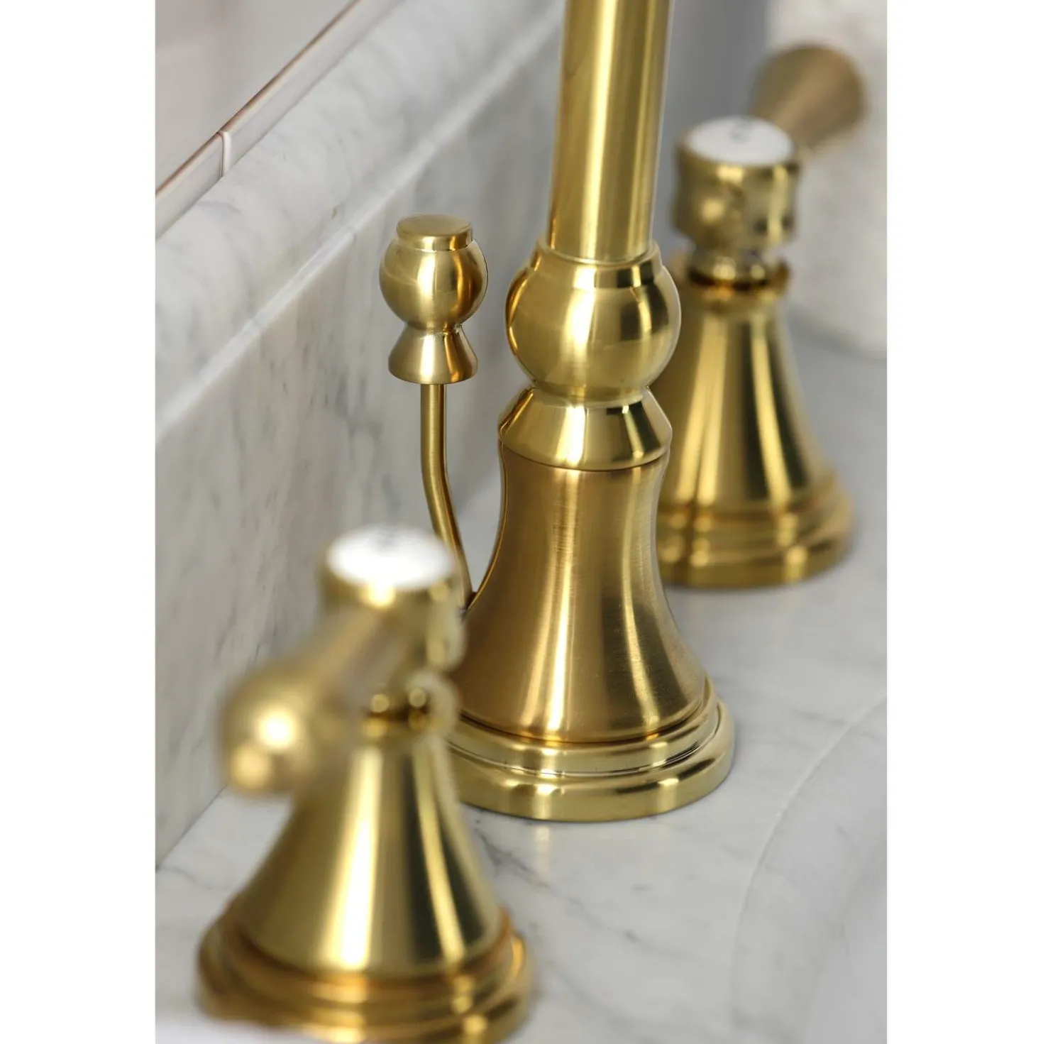 Kingston Brass KS298XBAL-P Heirloom Widespread Bathroom Faucet with Brass Pop-Up