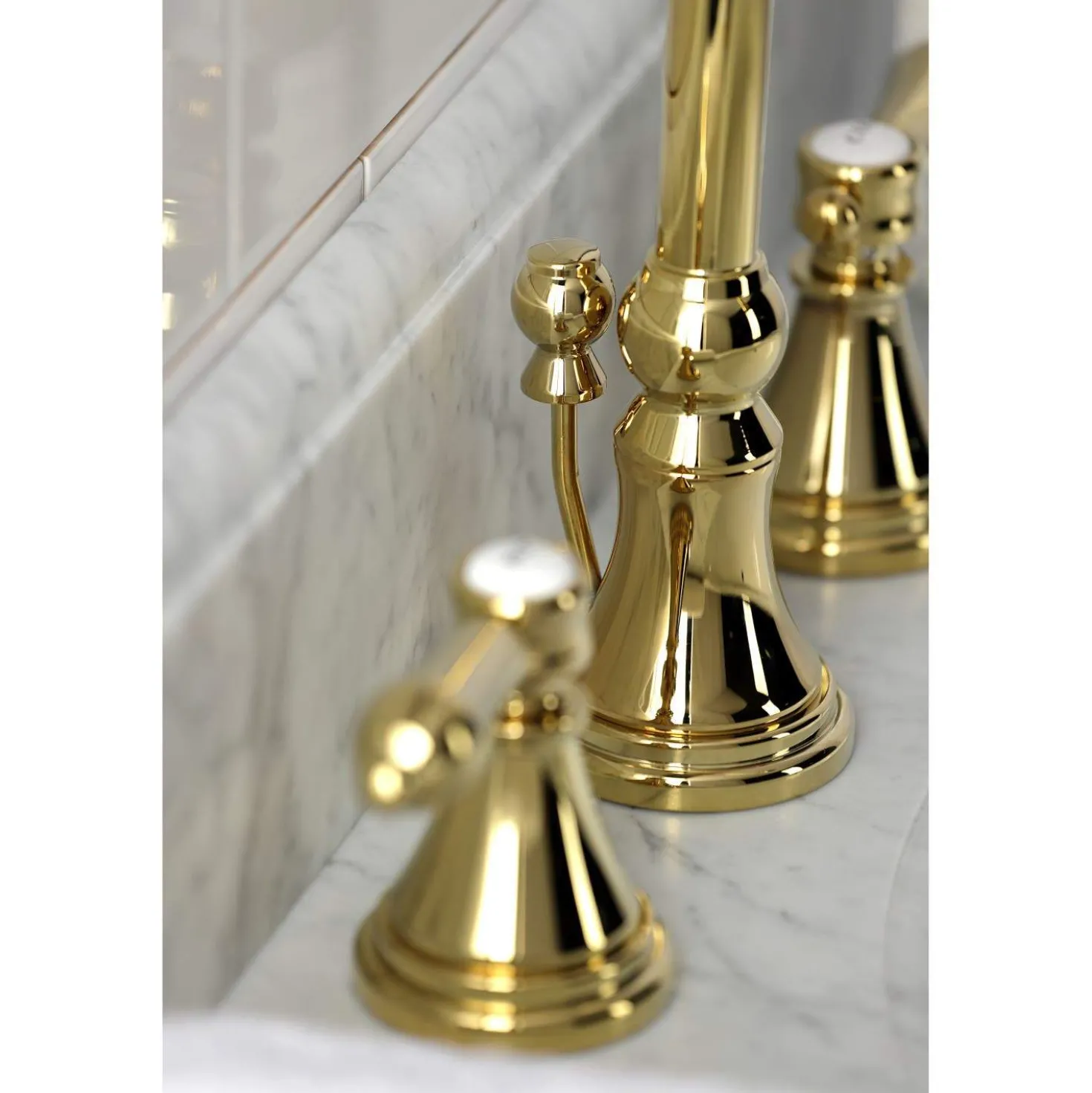 Kingston Brass KS298XBAL-P Heirloom Widespread Bathroom Faucet with Brass Pop-Up
