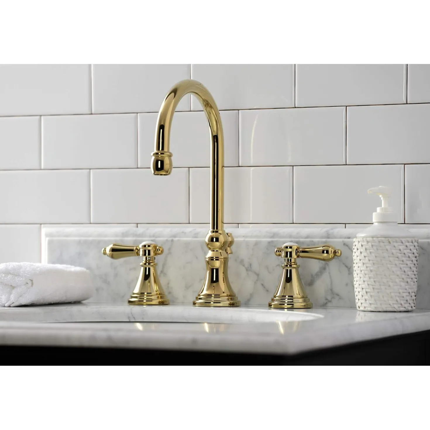Kingston Brass KS298XBAL-P Heirloom Widespread Bathroom Faucet with Brass Pop-Up