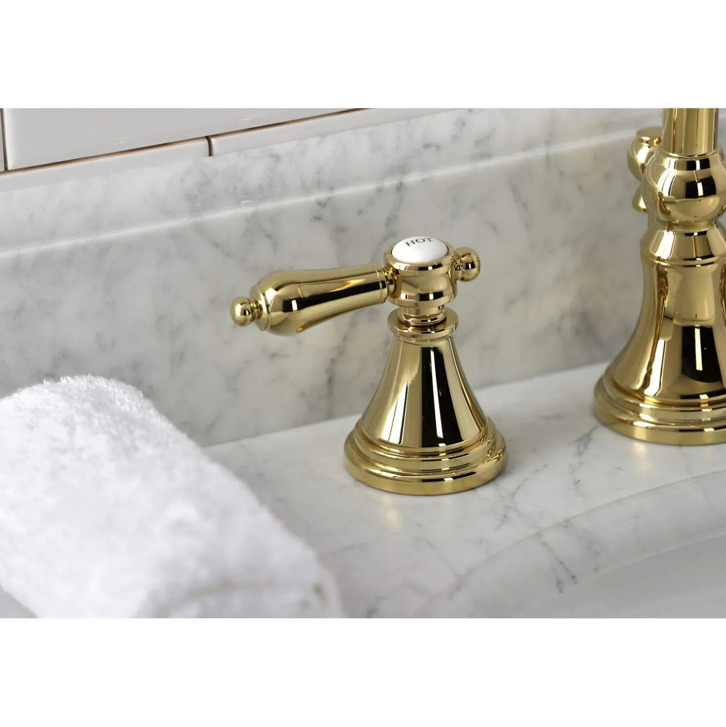 Kingston Brass KS298XBAL-P Heirloom Widespread Bathroom Faucet with Brass Pop-Up