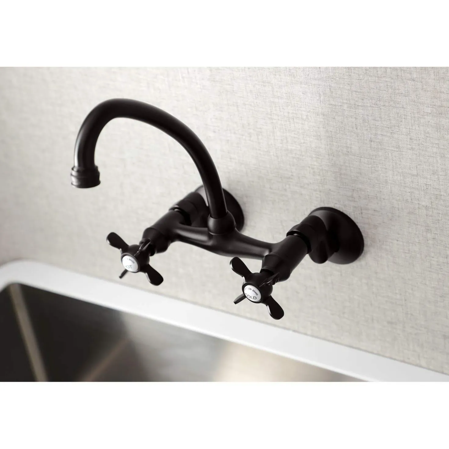 Kingston Brass KS114X-P Essex Two Handle Wall Mount Kitchen Faucet