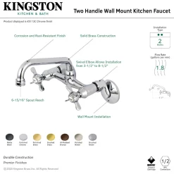 Kingston Brass KS113X-P Essex Two Handle Wall Mount Kitchen Faucet