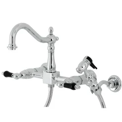 Kingston Brass KS126XPKLBS-P Duchess Wall Mount Bridge Kitchen Faucet with Brass Sprayer