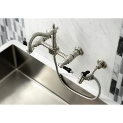 Kingston Brass KS126XPKLBS-P Duchess Wall Mount Bridge Kitchen Faucet with Brass Sprayer