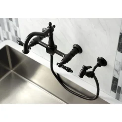 Kingston Brass KS126XPKLBS-P Duchess Wall Mount Bridge Kitchen Faucet with Brass Sprayer