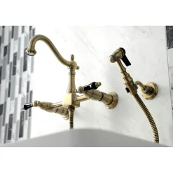 Kingston Brass KS126XPKLBS-P Duchess Wall Mount Bridge Kitchen Faucet with Brass Sprayer