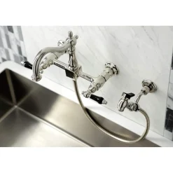 Kingston Brass KS126XPKLBS-P Duchess Wall Mount Bridge Kitchen Faucet with Brass Sprayer