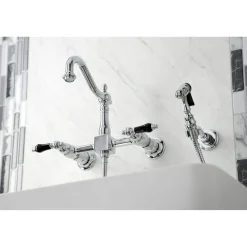 Kingston Brass KS126XPKLBS-P Duchess Wall Mount Bridge Kitchen Faucet with Brass Sprayer