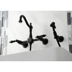 Kingston Brass KS126XPKLBS-P Duchess Wall Mount Bridge Kitchen Faucet with Brass Sprayer