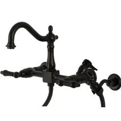 Kingston Brass KS126XPKLBS-P Duchess Wall Mount Bridge Kitchen Faucet with Brass Sprayer