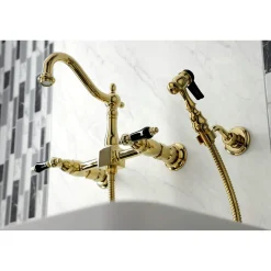 Kingston Brass KS126XPKLBS-P Duchess Wall Mount Bridge Kitchen Faucet with Brass Sprayer
