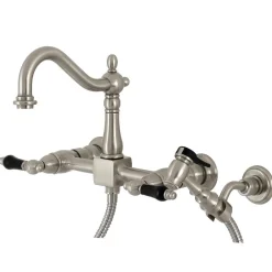 Kingston Brass KS126XPKLBS-P Duchess Wall Mount Bridge Kitchen Faucet with Brass Sprayer