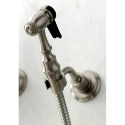 Kingston Brass KS126XPKLBS-P Duchess Wall Mount Bridge Kitchen Faucet with Brass Sprayer