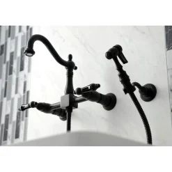 Kingston Brass KS126XPKLBS-P Duchess Wall Mount Bridge Kitchen Faucet with Brass Sprayer