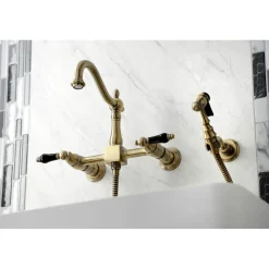 Kingston Brass KS126XPKLBS-P Duchess Wall Mount Bridge Kitchen Faucet with Brass Sprayer