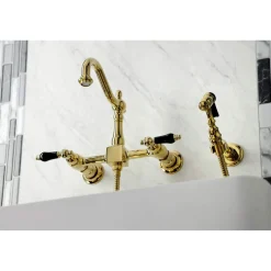 Kingston Brass KS126XPKLBS-P Duchess Wall Mount Bridge Kitchen Faucet with Brass Sprayer
