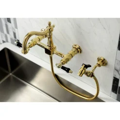 Kingston Brass KS126XPKLBS-P Duchess Wall Mount Bridge Kitchen Faucet with Brass Sprayer